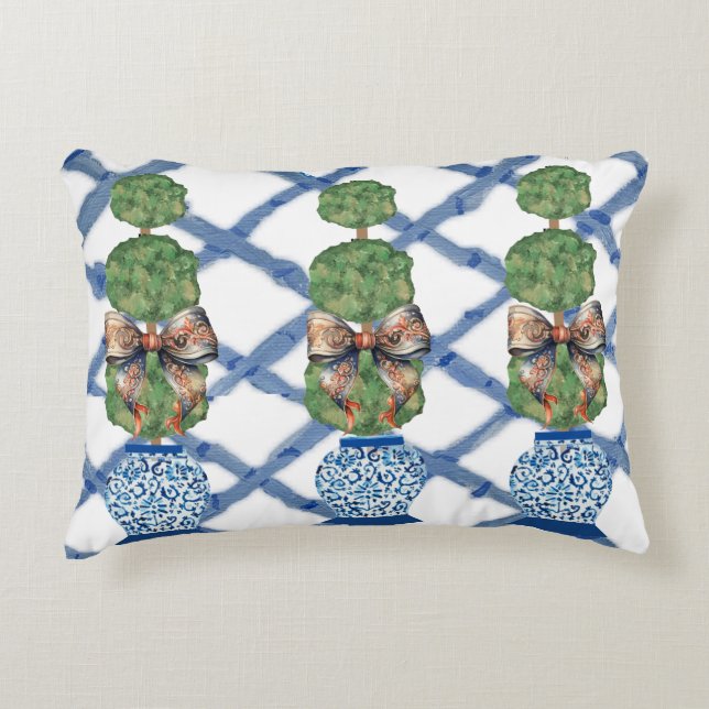 Chinoiserie Blue Ginger Jars Lumbar Dekokissen (Vorderseite)