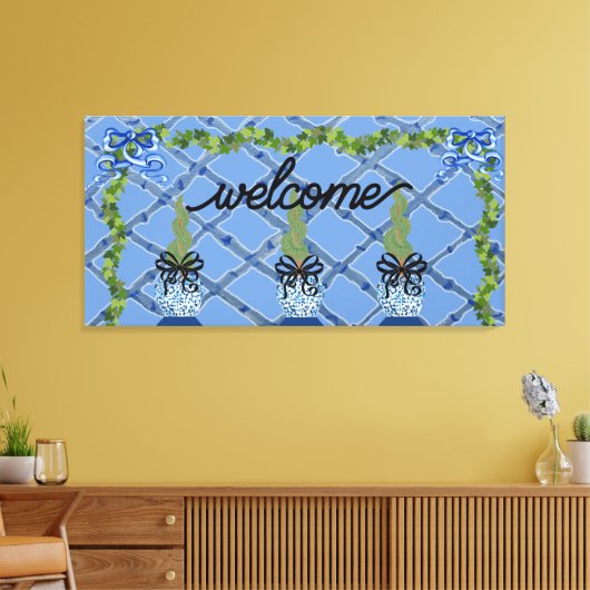 Chinoiserie Blue Ginger Jars Topiary Leinwanddruck (Insitu (Wohnzimmer))