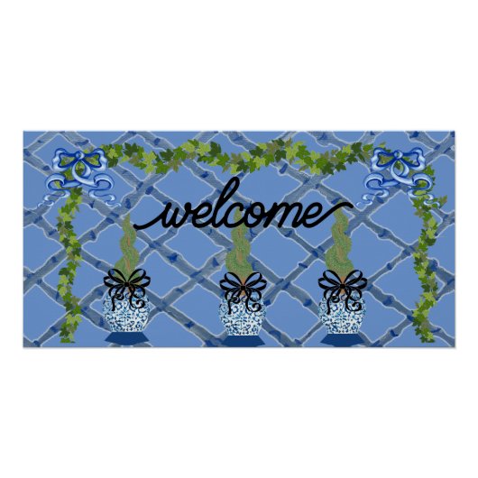 Chinoiserie Blue Ginger Jars Topiary Poster (Vorderseite)