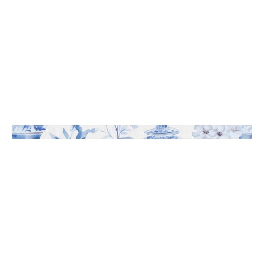 Chinoiserie Blue Grosgrain Ribbon Ripsband (Vorderseite)