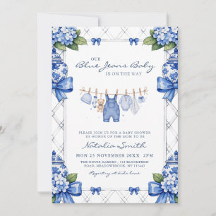 Chinoiserie Blue Jean Denim Vornehme Babyparty  Einladung