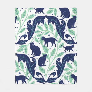 Chinoiserie Blue Mint Black Cat-Whimsical Fleecedecke