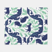 Chinoiserie Blue Mint Black Cat-Whimsical Fleecedecke (Vorderseite (Horizontal))