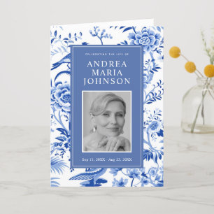 Chinoiserie Blue Order of Service Funeral Program Dankeskarte