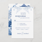 Chinoiserie Blue Pagoda Wedding RSVP Einladung (Vorne/Hinten)