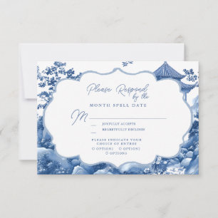 Chinoiserie Blue Pagoda Wedding RSVP Karte