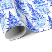 Chinoiserie Blue Pagodas Geschenkpapier (Rolleneckpunkt)