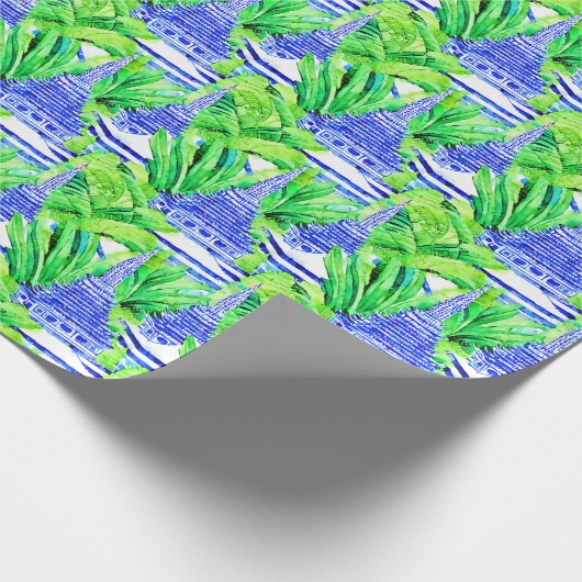 Chinoiserie Blue Pagodas Geschenkpapier (Ecke)