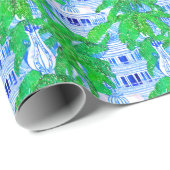 Chinoiserie Blue Pagodas Geschenkpapier (Rolleneckpunkt)