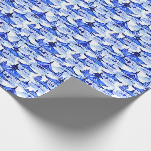 Chinoiserie Blue Pagodas Geschenkpapier (Ecke)