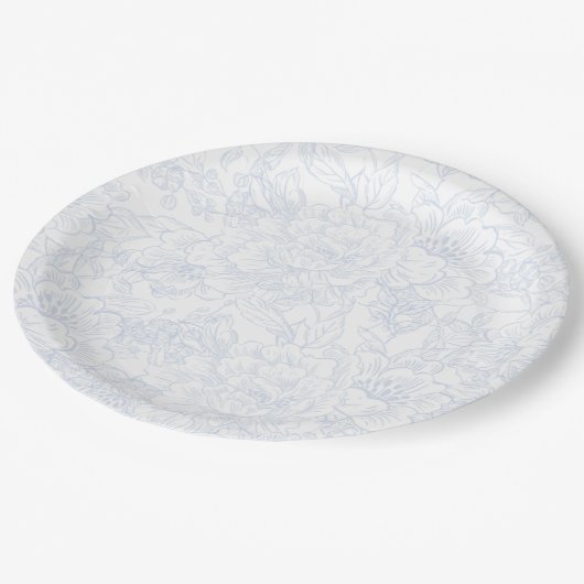 Chinoiserie Blue Peony Wedding Pappteller (Schrägansicht)