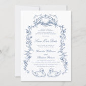 Chinoiserie blue photo save the date einladung (Vorderseite)