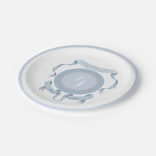 Chinoiserie Blue Ribbons Wappen Shield Pappteller (Schrägansicht)