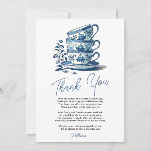 Chinoiserie Blue Stacks Brautparty Teezeremonie Dankeskarte (Vorderseite)