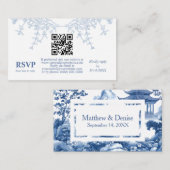 Chinoiserie Blue Toile Pagoda Wedding RSVP Begleitkarte (Vorne/Hinten)