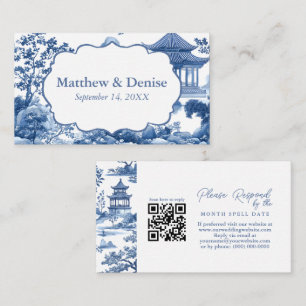 Chinoiserie Blue Toile Pagoda Wedding RSVP Begleitkarte