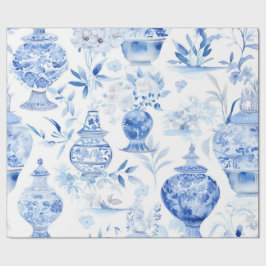 Chinoiserie Blue Vase Wrapping Paper Geschenkpapier