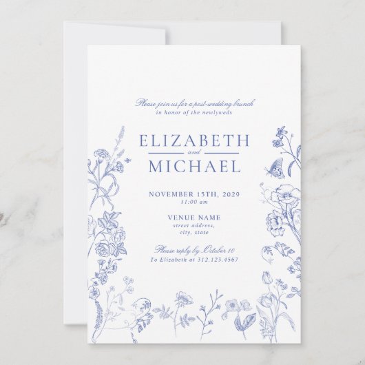 Chinoiserie Blue Viktorianisch Post Wedding Brunch Einladung (Vorderseite)