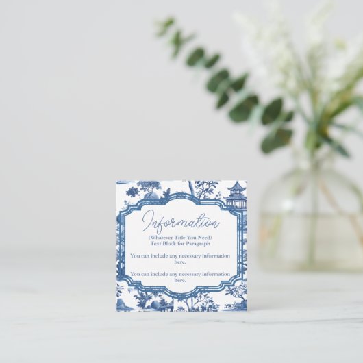 Chinoiserie Blue Wedding Details Card Begleitkarte (Stehend Vorderseite)