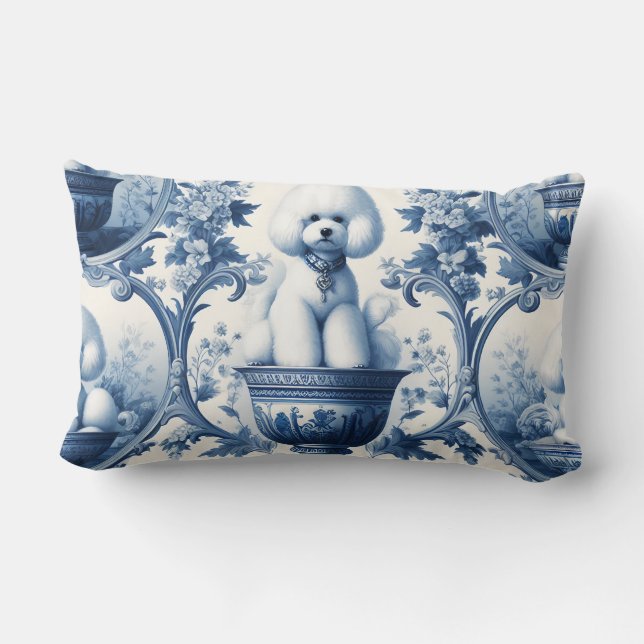 Chinoiserie blue & white Bichon Frise Lendenkissen (Rückseite)