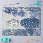 Chinoiserie Blue White Blume Jar Script Ephemera Seidenpapier (Basteln)