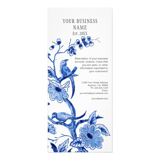Chinoiserie Blue White Business Price List Werbekarte (Hinten)