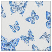 Chinoiserie Blue White Butterfly Stoff (Nahaufnahme)