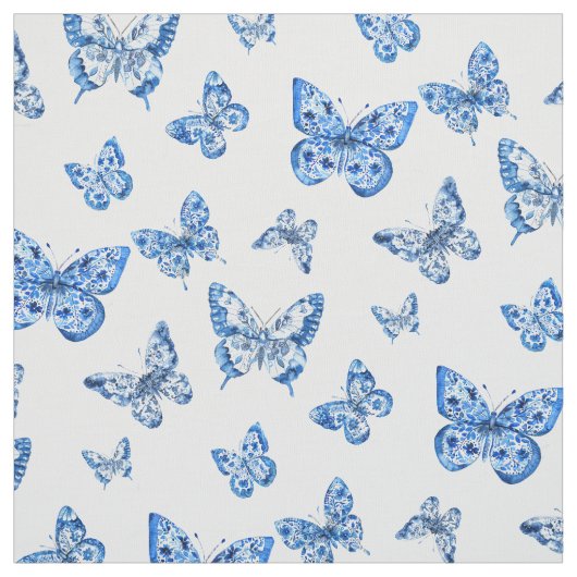 Chinoiserie Blue White Butterfly Stoff (Muster)