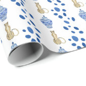 Chinoiserie Blue & White Cheetah Geschenkartikel W Geschenkpapier (Rolleneckpunkt)