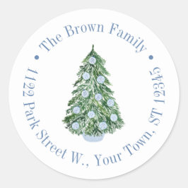 Chinoiserie Blue White Christmas Rücksendeadresse Runder Aufkleber