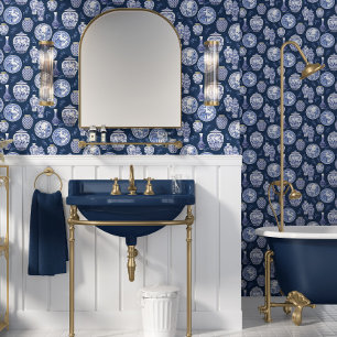 Chinoiserie Blue White Classic Ginger Jars Teller Tapete