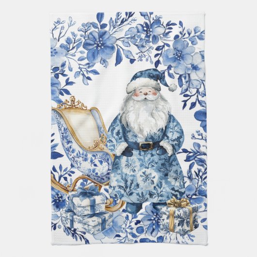 Chinoiserie Blue White Flora Weihnachten Geschirrtuch (Vertikal)