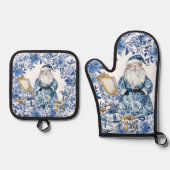 Chinoiserie Blue White Flora Weihnachten Ofenhandschuh & Topflappen-Set (Vorderseite)