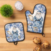 Chinoiserie Blue White Flora Weihnachten Ofenhandschuh & Topflappen-Set (Oben Unten)