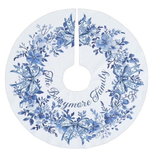 Chinoiserie Blue White Floral Christmas Bows Polyester Weihnachtsbaumdecke (Vorderseite)