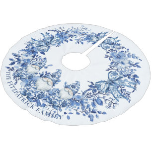 Chinoiserie Blue White Floral Christmas Gnomes Bow Polyester Weihnachtsbaumdecke