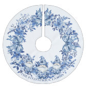 Chinoiserie Blue White Floral Christmas Gnomes Bow Polyester Weihnachtsbaumdecke (Vorderseite)