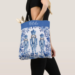 Chinoiserie Blue White Floral Christmas Nutcracker Tasche