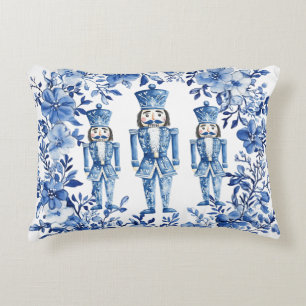 Chinoiserie Blue White Floral Nutcracker Soldiers Dekokissen