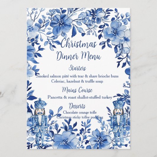 Chinoiserie Blue White Floral Nutcracker Soldiers Menükarte (Vorderseite)