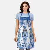 Chinoiserie Blue White Floral Nutcracker Soldiers Schürze (Getragen)