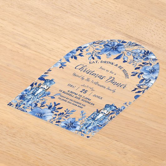 Chinoiserie Blue White Floral Nutcracker Weihnacht Acryleinladungen (Ablage )