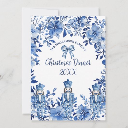Chinoiserie Blue White Floral Nutcracker Weihnacht Einladung (Rückseite)