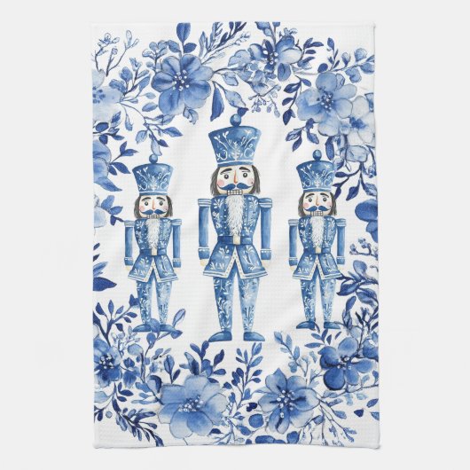 Chinoiserie Blue White Floral Nutcracker Weihnacht Geschirrtuch (Vertikal)