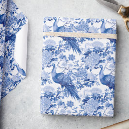 Chinoiserie Blue & White Ginger Jar Floral Birds Geschenkpapier