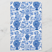 Chinoiserie Blue & White Ginger Jar Floral Vases Briefpapier (Rückseite)