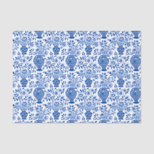 Chinoiserie Blue & White Ginger Jar Floral Vases Seidenpapier (Vorderseite)