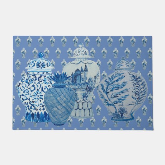 Chinoiserie Blue White Ginger Jars Fußmatte (Vorderseite)
