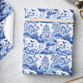 Chinoiserie Blue & White Pagodas Geschenkpapier