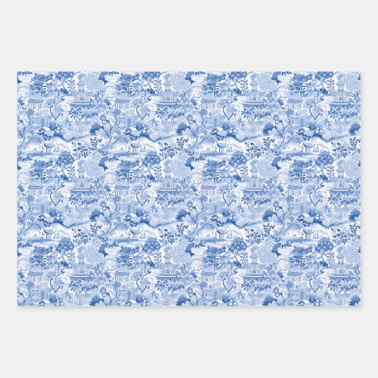 Chinoiserie Blue & White Pagodas Geschenkpapier Set (Vorderseite 2)